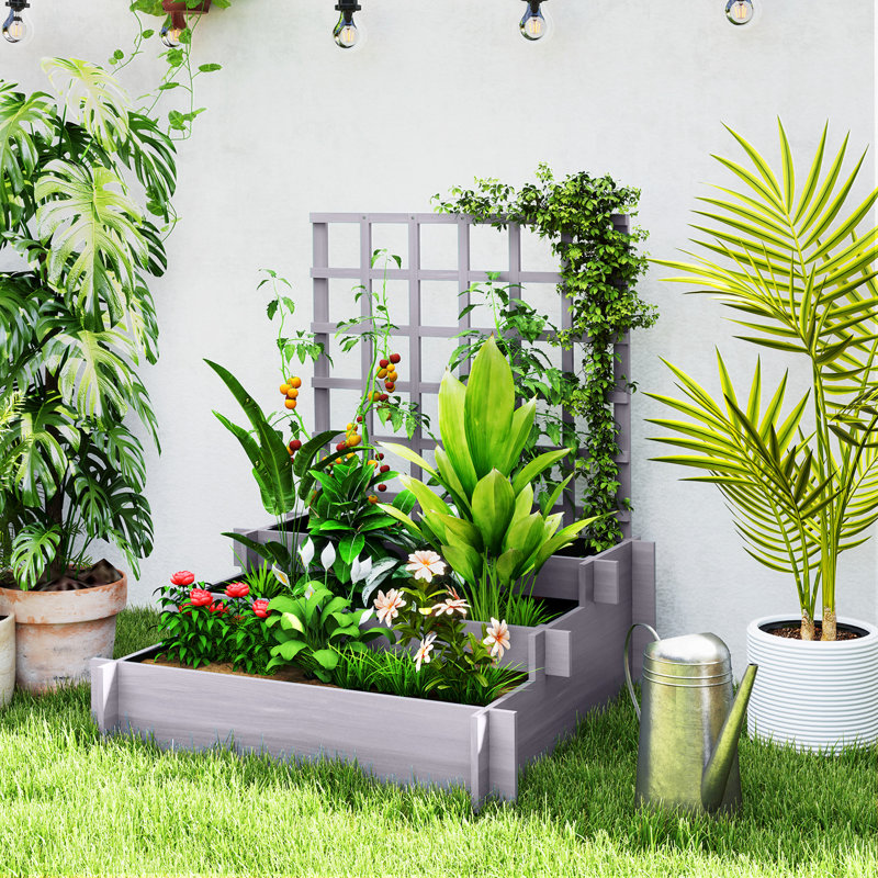 Wood Raised Garden Bed with Trellis