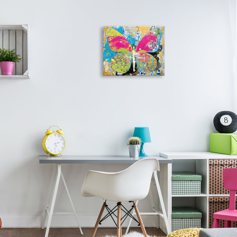 Illustration moderne et moderne d'un collage de papillons vifs par Porter Hastings - Peinture, Toile tendue