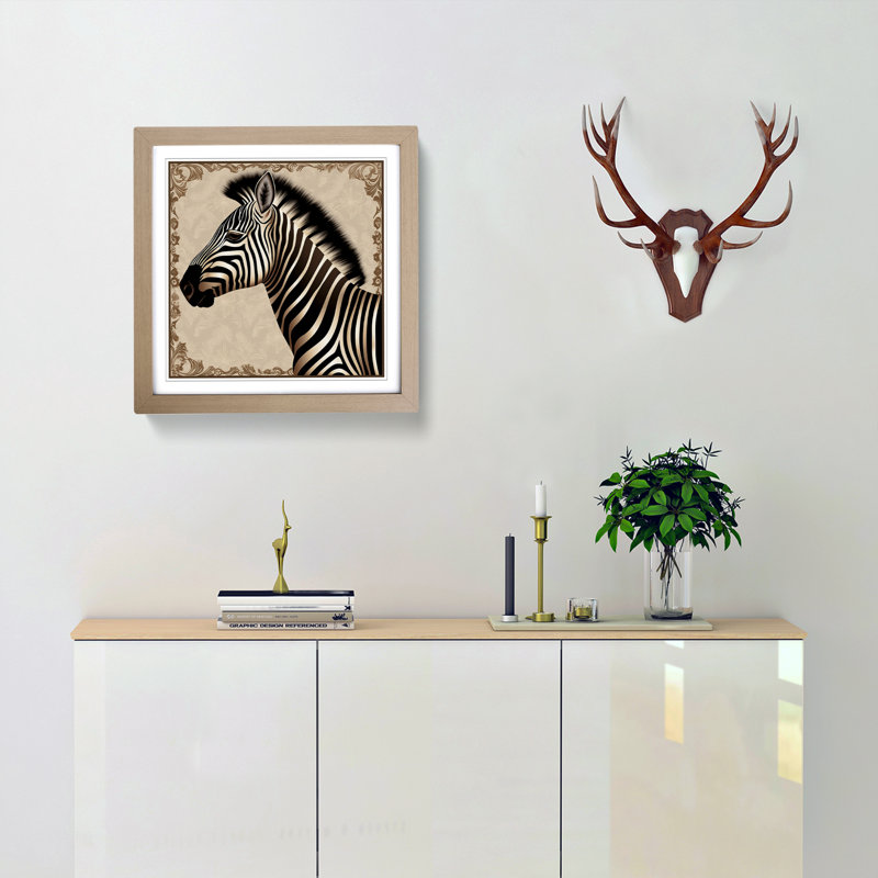 Zebra Art Deco - Framed Print, Oak Framed
