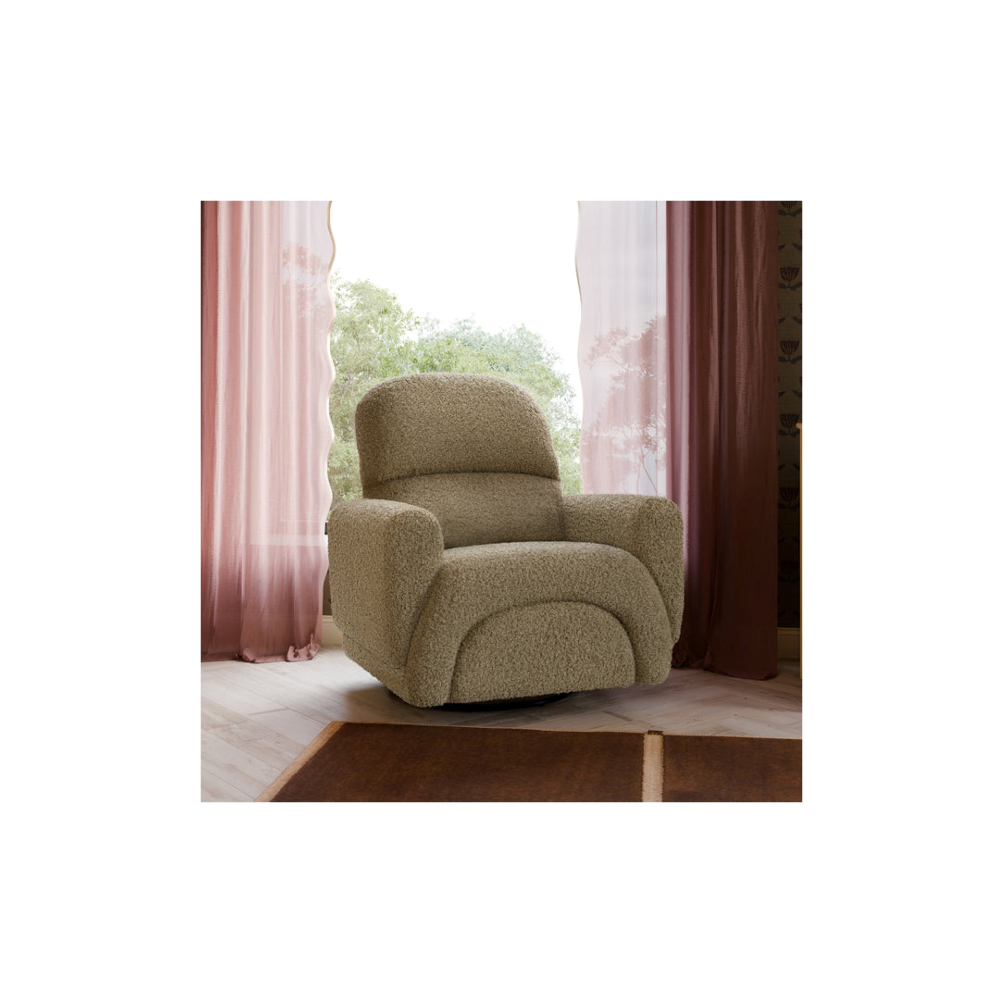 Rainbow Recliner and Swivel Glider, Teddy Loop Latte Sherpa