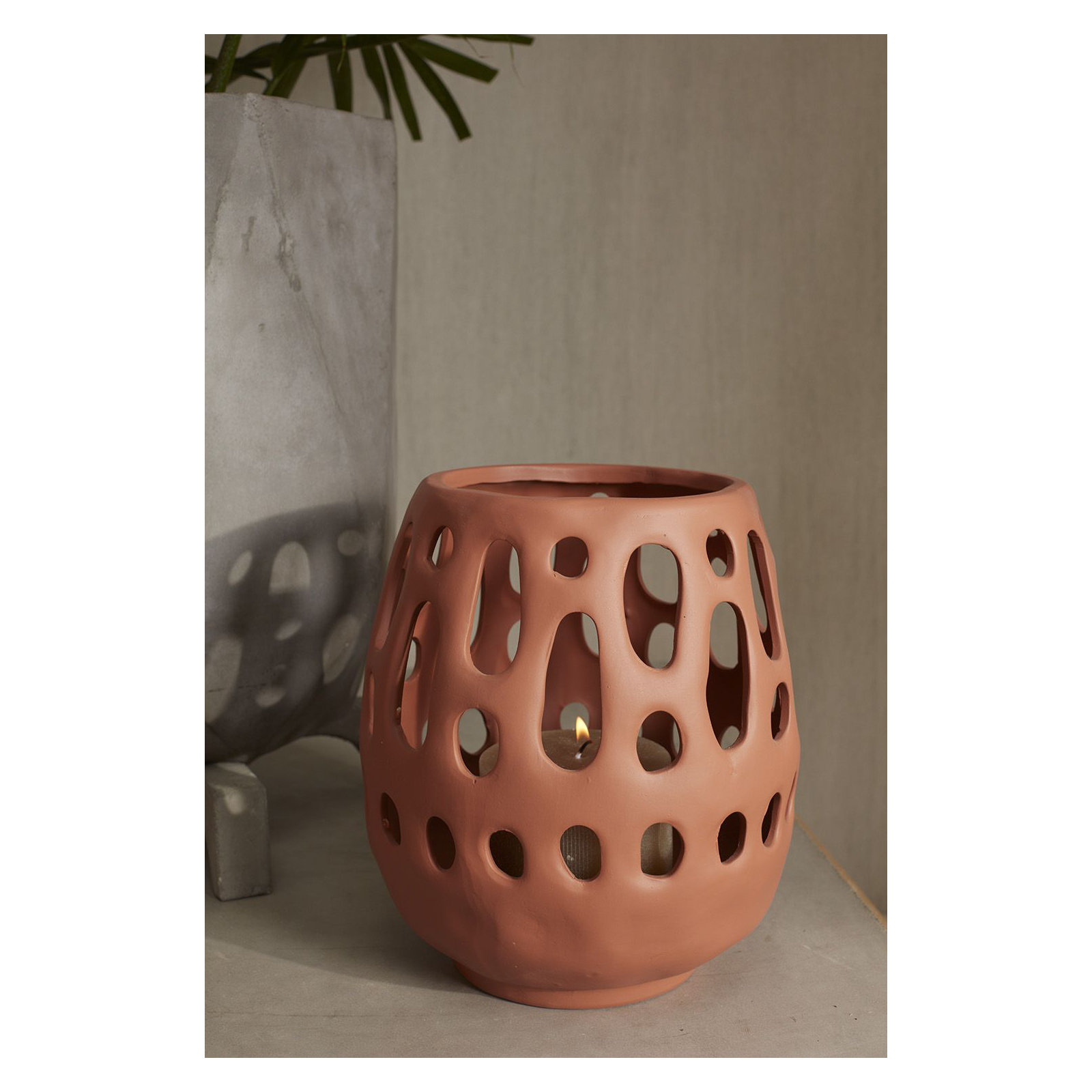 Ceramic Tabletop Lantern, 10.5" H x 9.25" W x 9.25" D