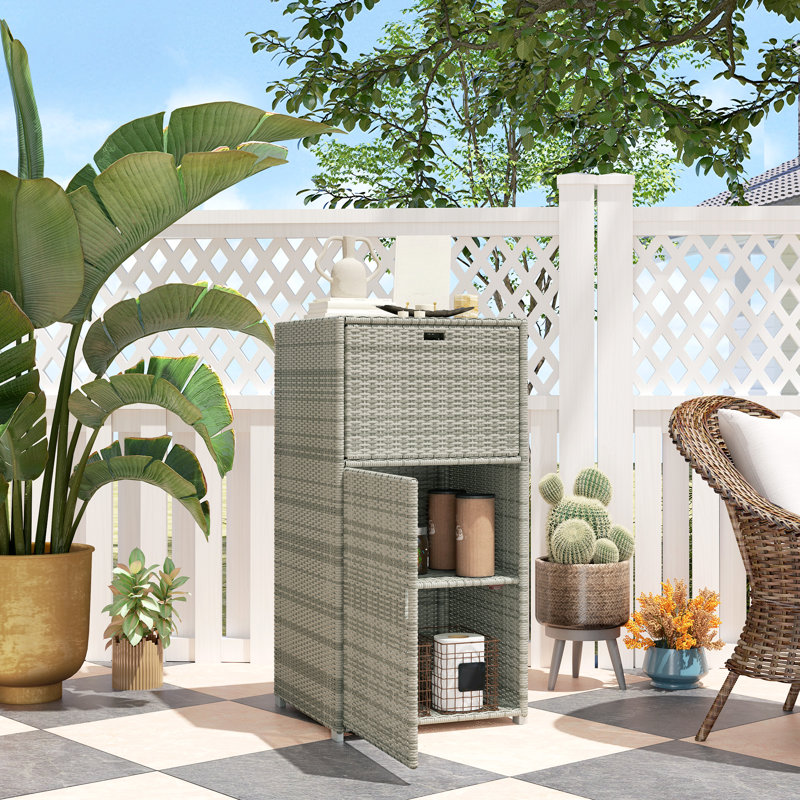 Porte-serviettes d'extérieur Outsunny et meuble de rangement pour piscine/spa, en rotin PE avec tiroir et panier, pour intérieur, piscine et spa, 61 x 61 x 119 cm, gris