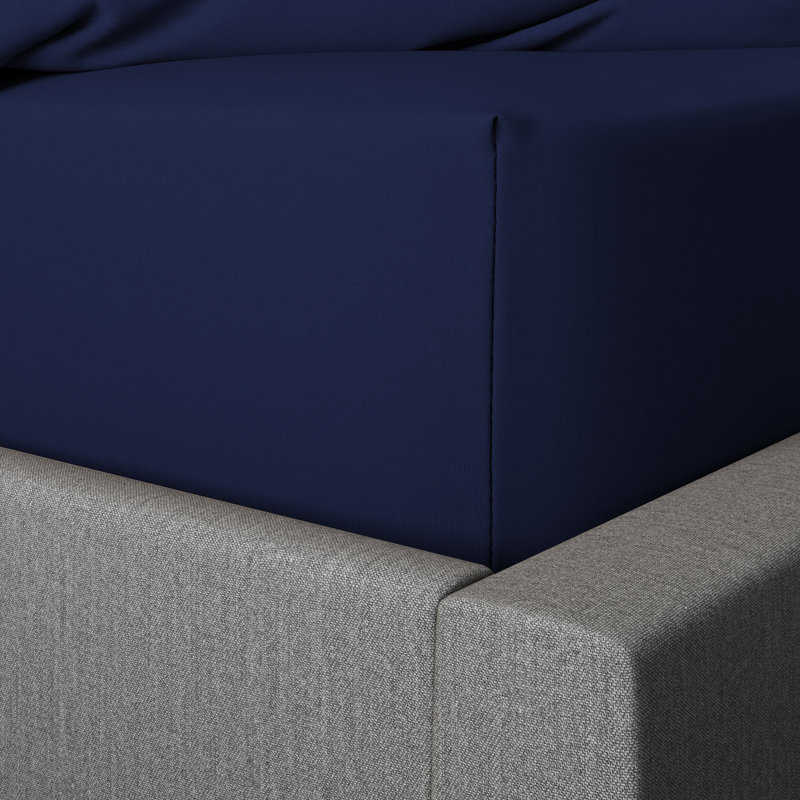 Kyonna 200 Thread Count Microfiber Brushed 25cm Fitted Sheet, Double (4'6), Navy