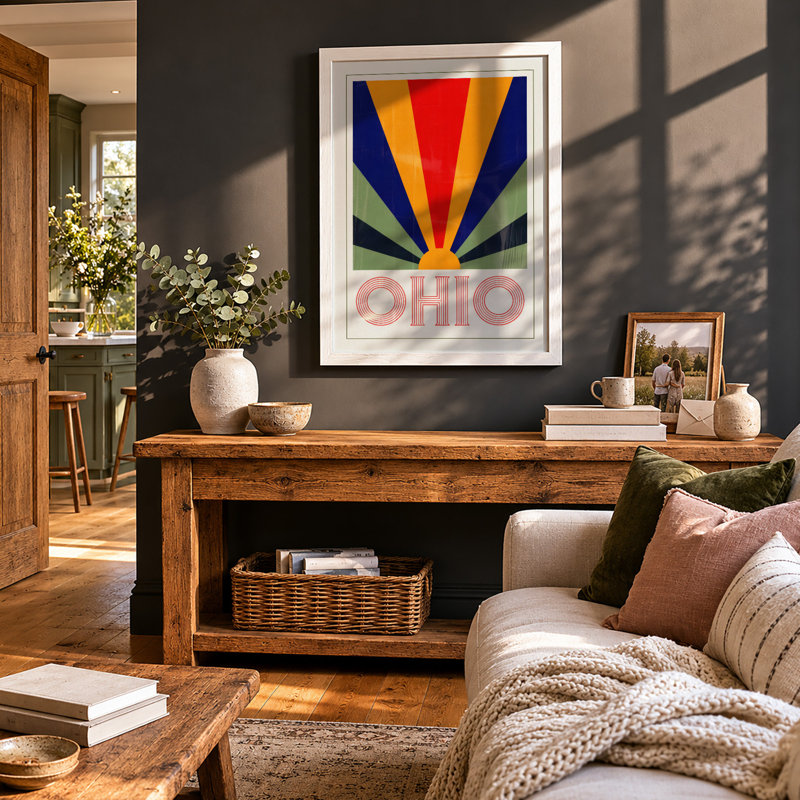 Ohio Sunburst Retro 1 Piece Single Picture Frame Wall Art, A3 - 42.0 x 29.7 cm, White