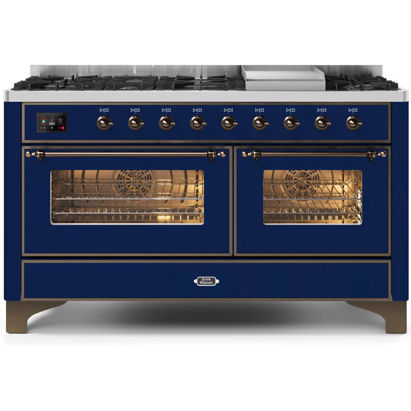Majestic II 60" 5.02 cu. ft. Freestanding Dual Fuel Range with Griddle, Blue Gray/Copper, Liquid Propane