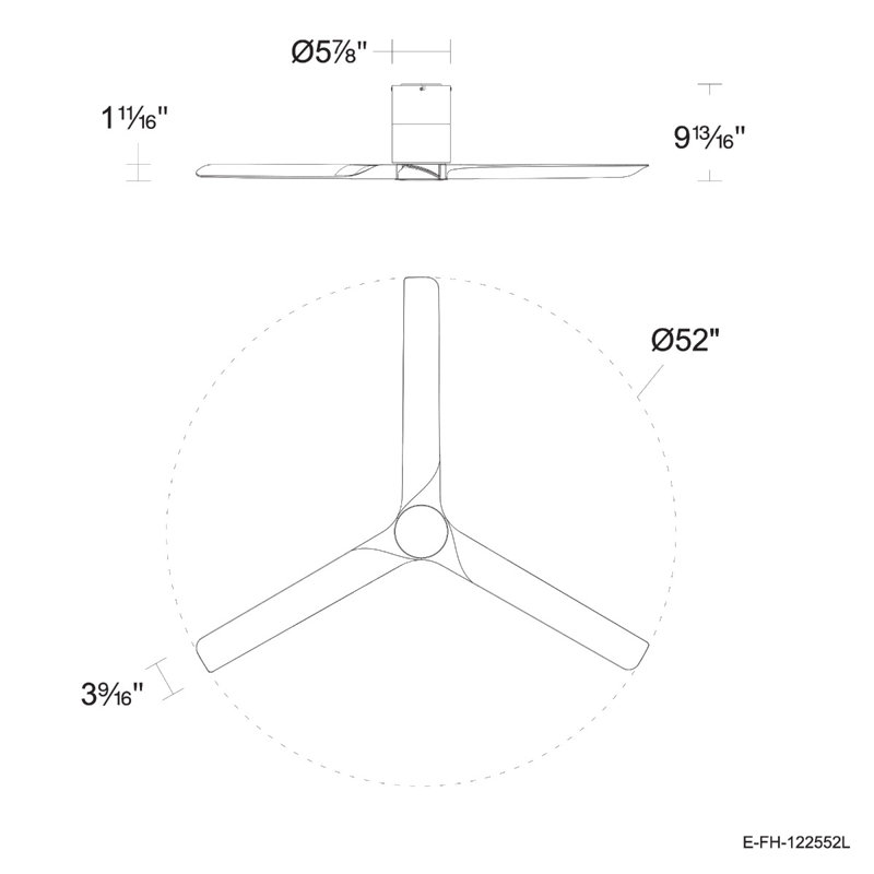 Ventilateur de plafond plafonnier encastré 3 pales Delta 52in 2700K-6000K, Noir mat