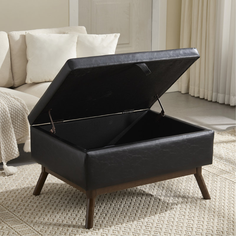 Storage Coffee Table,Ottoman, Black PU