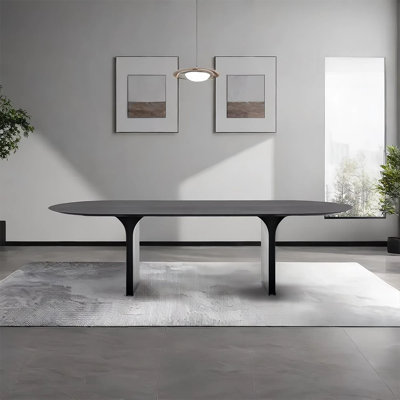 Simple black solid wood oval dining table