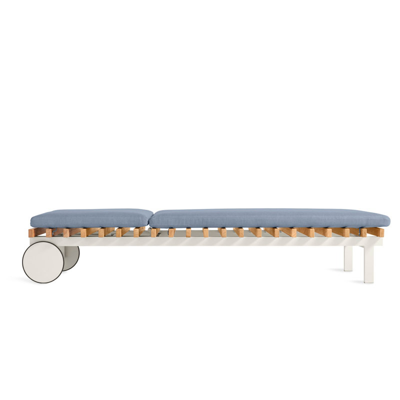 Perch Outdoor Teak Chaise Lounge, Sunbrella Linen, White