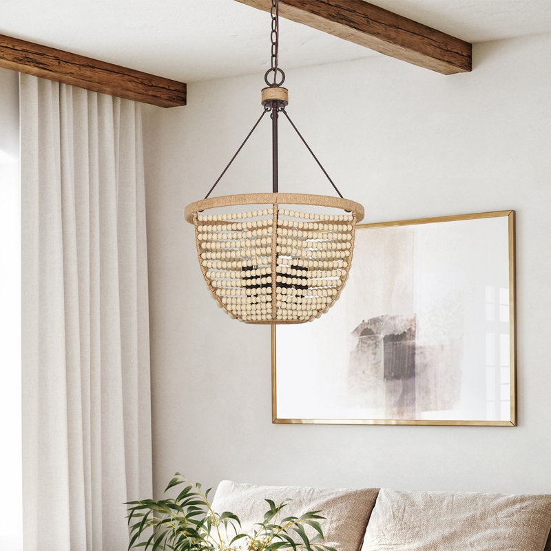 Advith 4-Light Beaded Sloped Ceiling Dimmable Boho Chandelier for Dry Indoor