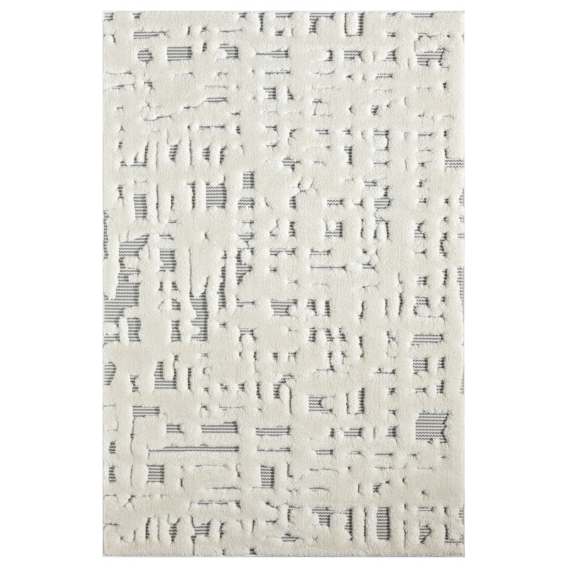 Tapis crème et gris à motif abstrait moderne Oheneba Collection, Rectangulaire 2 pi x 3 pi