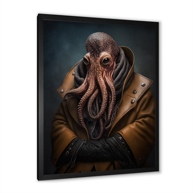 «Anthropomorphic Of Octopus Portrait I», art mural sur toile, L 12 po x H 20 po, Toile avec cadre photo noir