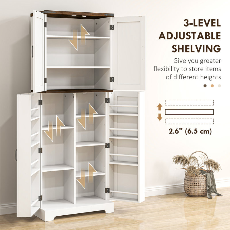 Armoire de rangement pour garde-manger 64 po avec 8 étagères à épices et 8 tablettes réglables, blanc