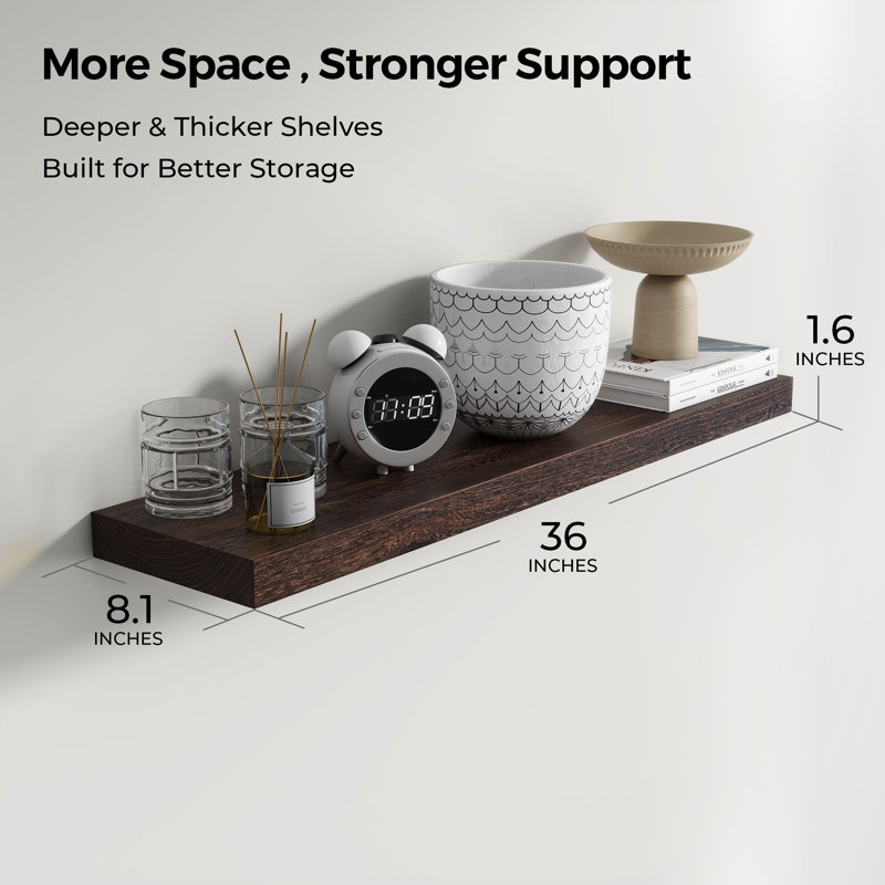 Avnish Solid Wood Floating Shelf, 1.6" H x 36" W x 8.1" D, Rustic Brown