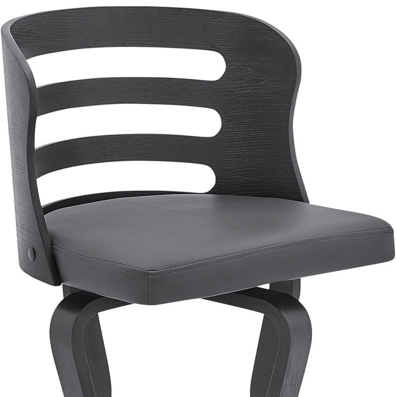 Chaise de bar pivotante en similicuir et bois manufacturé, Siège gris / cadre gris