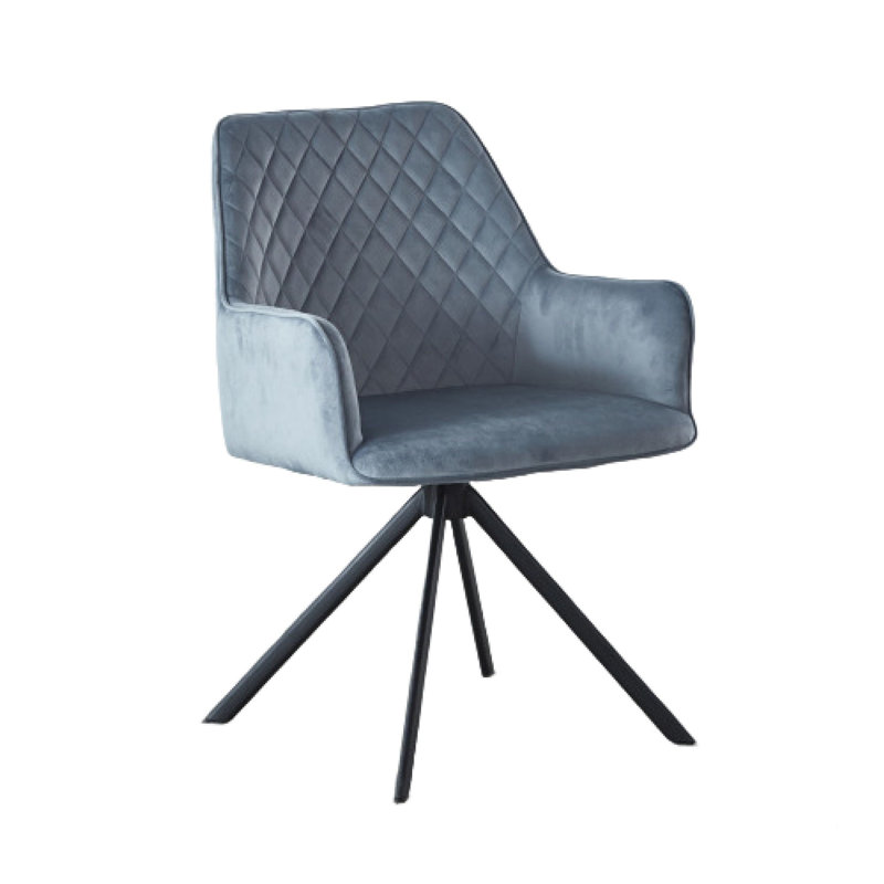 Chaise de bureau moderne, base en métal capitonnée losange bleu noir