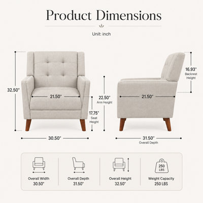 Fauteuil d'appoint en chenille de style Mid-Century 31,5 po Elvaris avec capitonnage gaufré, structure en bois d'hévéa massif et pieds fuselés en noyer