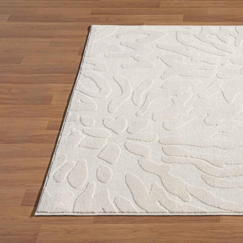 Cream Floral Patterned Synthetic 2x3 Area Rug
