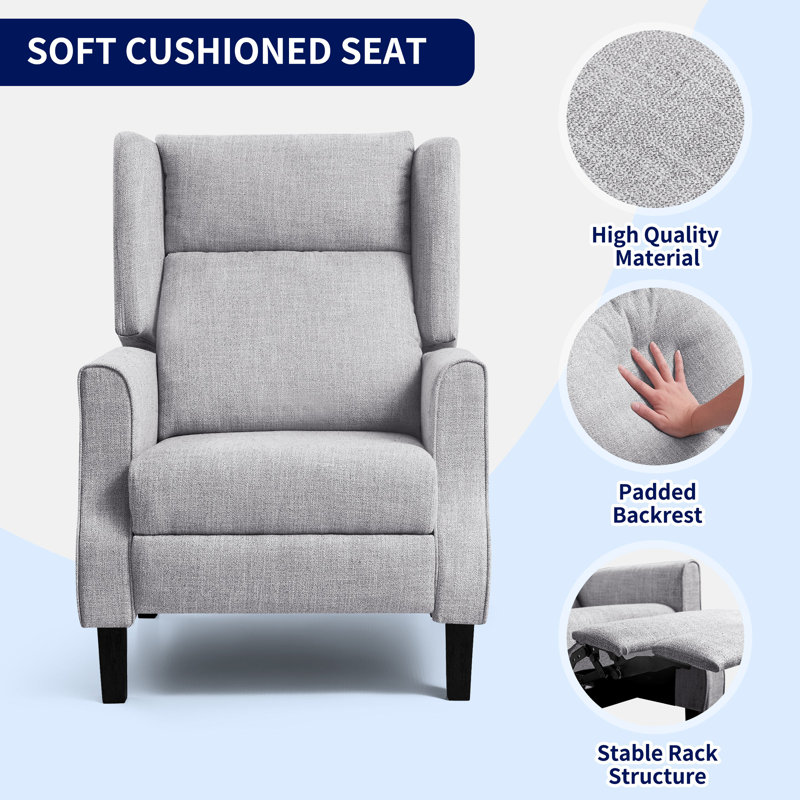 Angelah 73cm Wide Wing Chair Recliner, Gray Polyester Blend