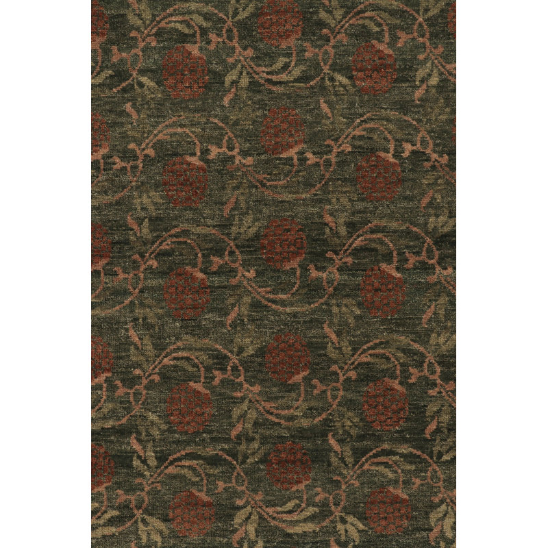 Block Print Hand Knotted Wool Floral Area Rug, Rectangle 8' x 10'