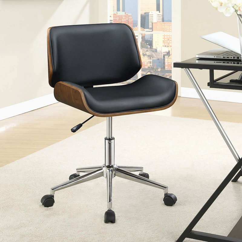 Chaise de bureau pivotante noire et noyer