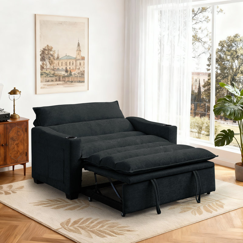 Canapé-lit, canapé-lit convertible 3 en 1, canapé-lit inclinable pour appartement et salon, porte-gobelets, Noir