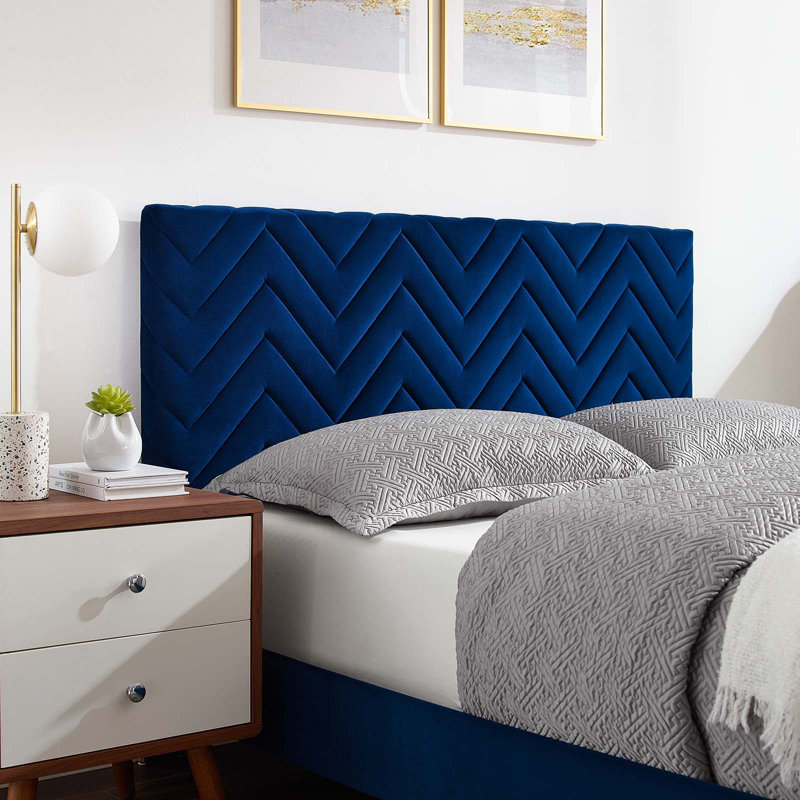 Modway Leah Chevron Tufted Performance Velvet Platform Bed, Navy, Twin