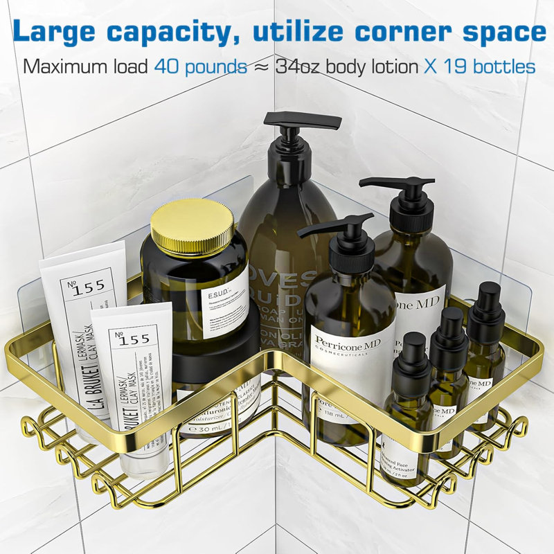 Serviteur de douche de coin avec porte-savon et 12 crochets, organisateur de salle de bain en acier inoxydable antirouille