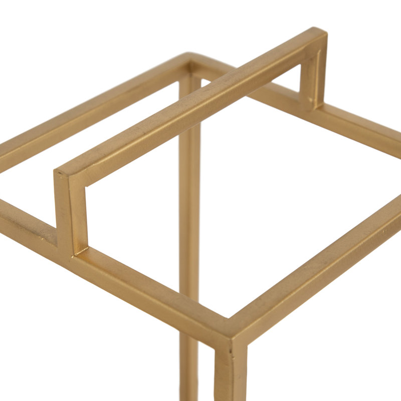 Wood and Metal Two-Piece Candle Holder Set, Gold