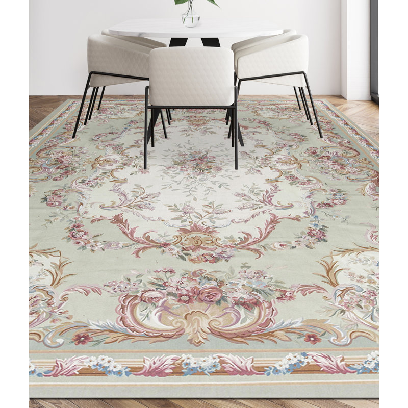 Hand-Knotted High-Quality Green and Beige Area Rug