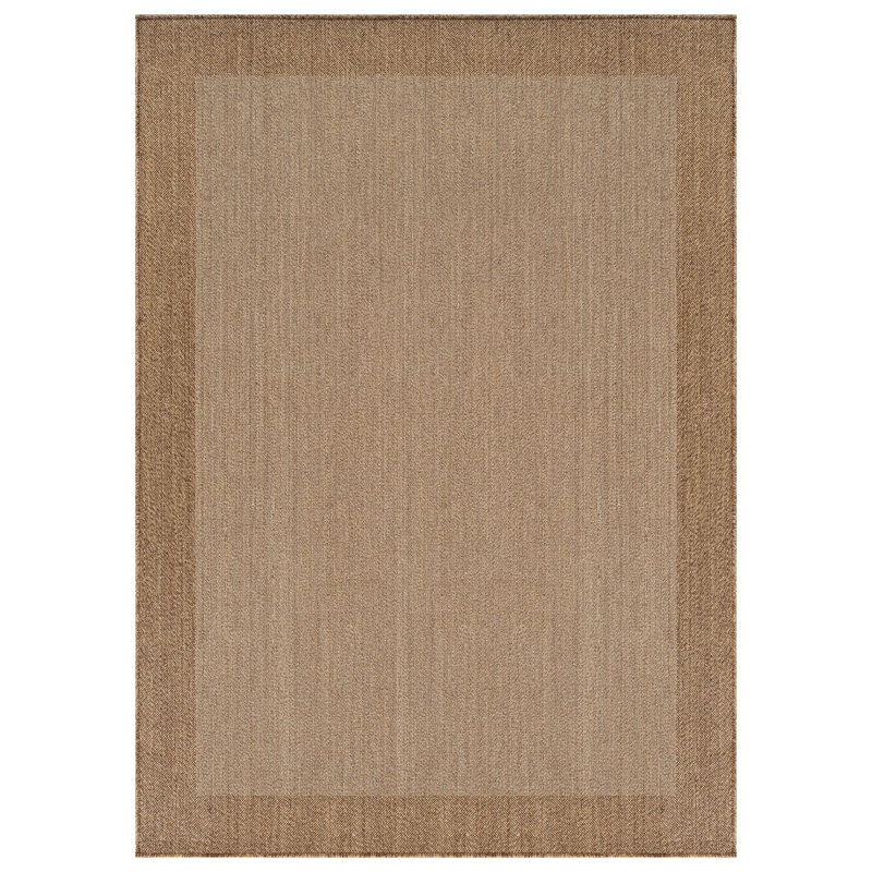 Geometric Border Sand/Natural Easy-Care Jute-Style Indoor/Outdoor Flat Woven Area Rug, Sand, Rectangle 7'10" x 10'