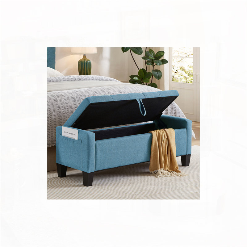 Repose-pieds avec rangement, banc de repose-pieds avec charnière de sécurité, poids de 350 lb, Lin bleu clair