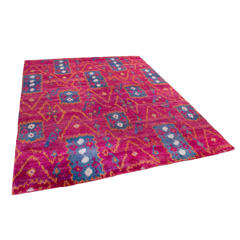 Rumi Abstract Hand-Knotted Silk Purple/Sangria/Gray/Cream Area Rug, Rectangle 8'11" x 12'3"