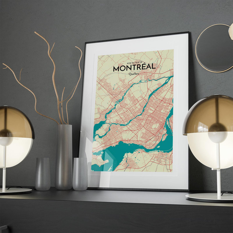 « montréal city map », reproduction d’impression sur affiche en tricolore, H 17 po x l 11 po