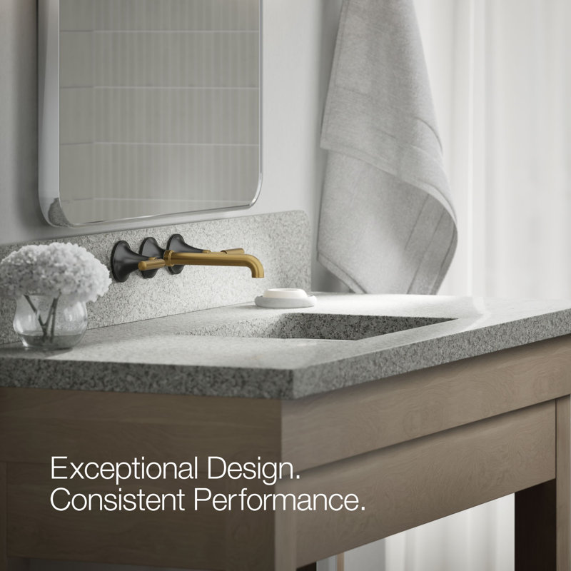 Tone Wall-Mount Bathroom Sink Faucet Trim, Matte Black w/Moderne Brass