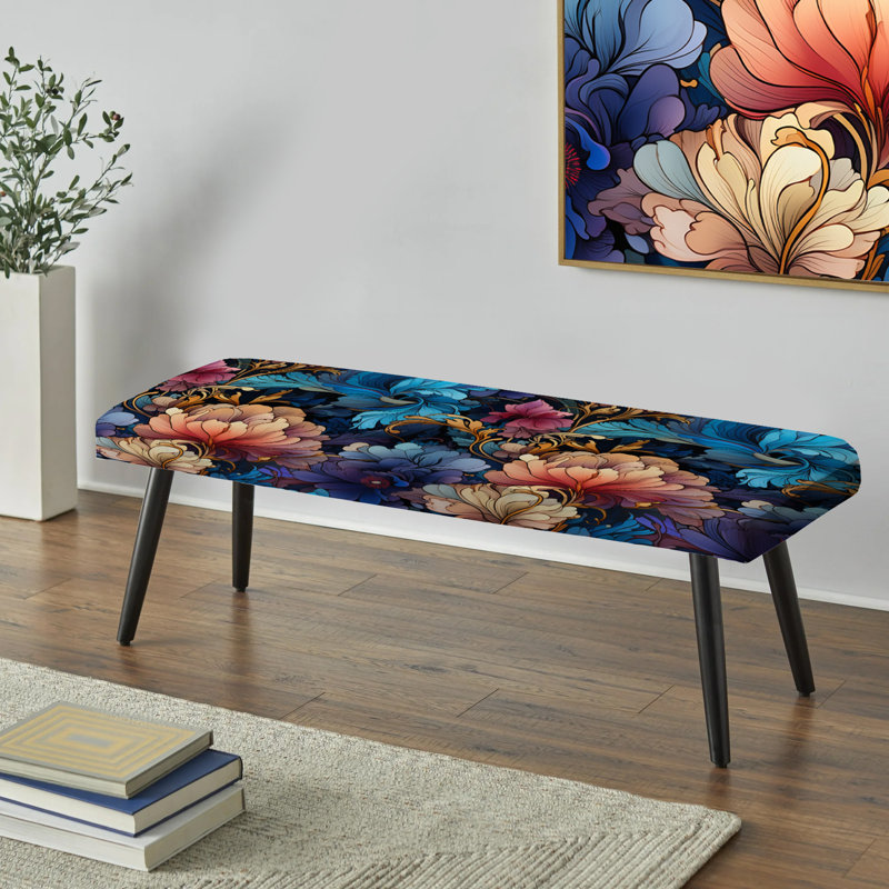 Victorian Nouveau Elegance Victorian Pattern - Floral Upholstered Black Bench