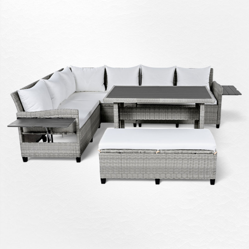 Wicker - Person Patio Conversation Set, Gray, White