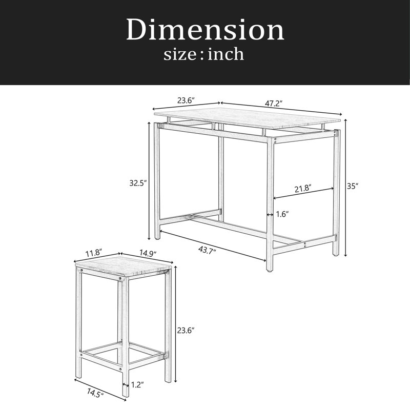 Ensemble de table de bar compacte 5 pièces avec table et tabourets - Design industriel moderne, mobilier peu encombrant pour salle à manger et coin-repas