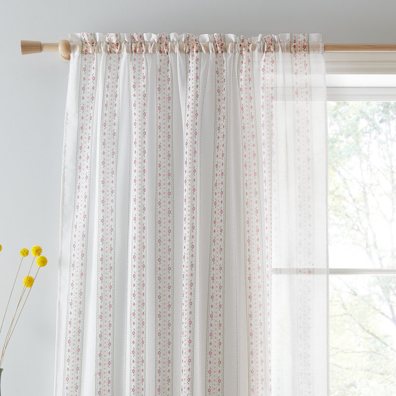 Floral Stripe Slot Top Voile, Width 140 x Drop 122 cm