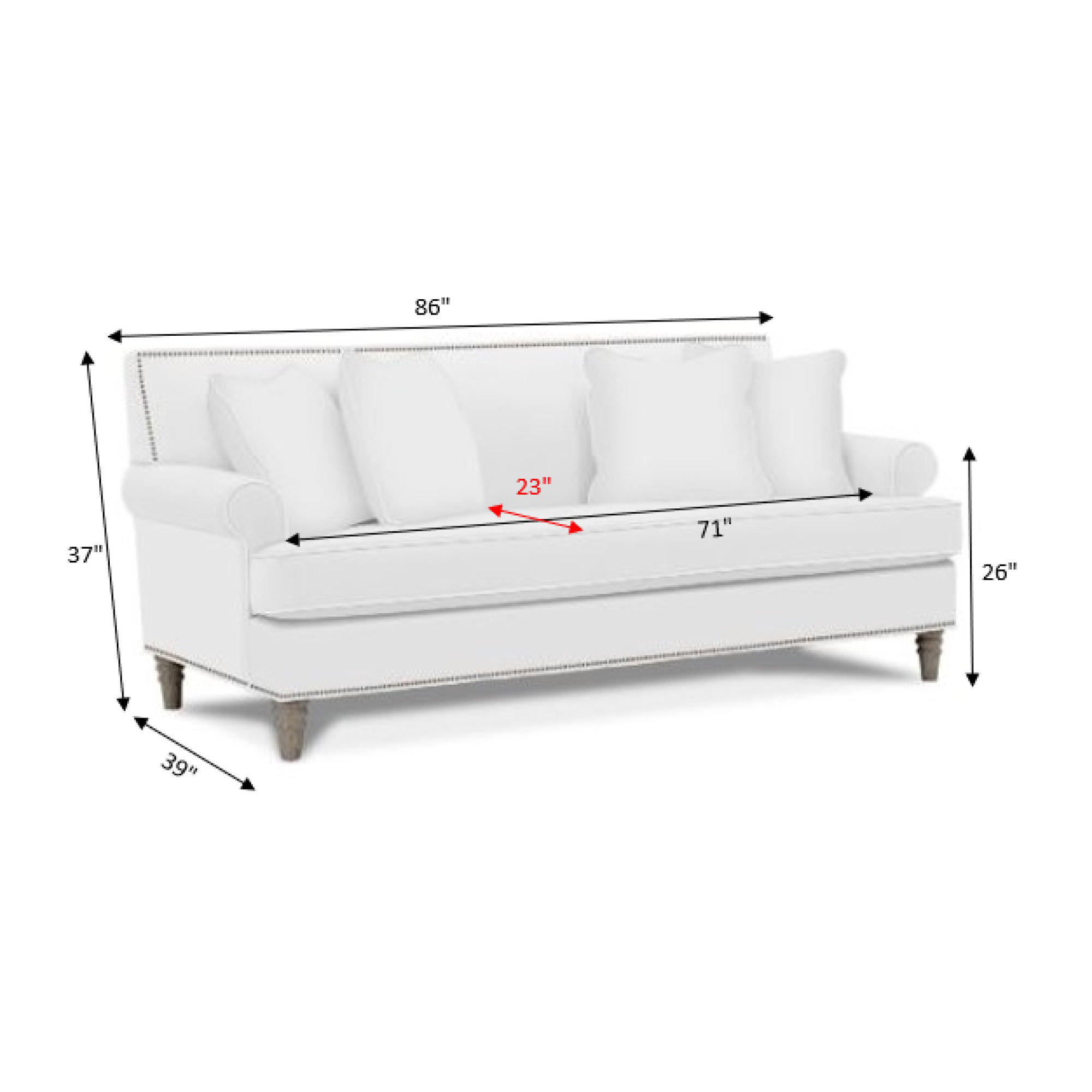 Simeon 86" Sofa with Cushions, Bahama 31, Black, Minnick 21 Light Blue