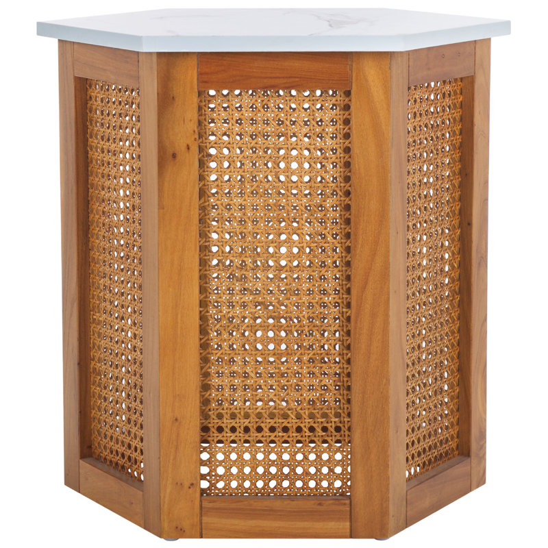 Pacetti End Table, White Faux Marble Top/Natural Base