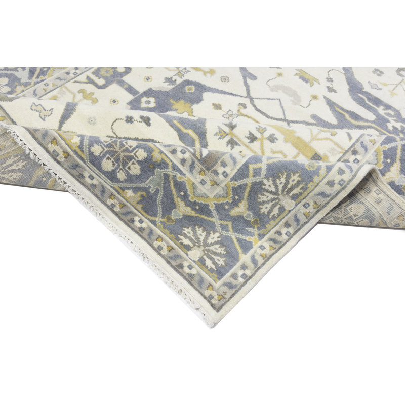 Tapis de couloir bleu / brun en laine noué à la main à motif floral 2 pi 6 po x 8 pi
