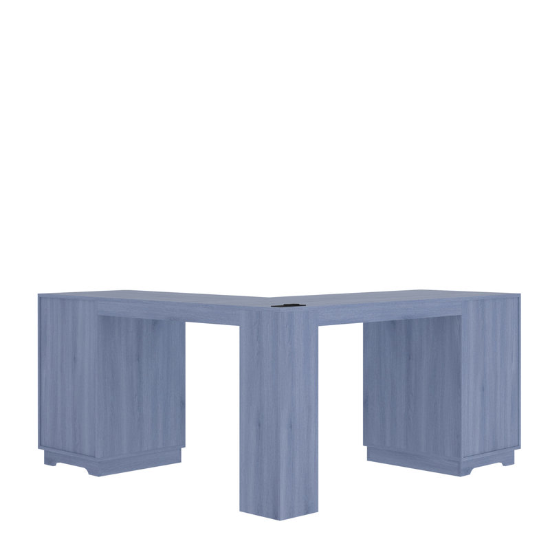 Bureau en L avec tiroir et bureau d'ordinateur pour petits espaces, Bleu