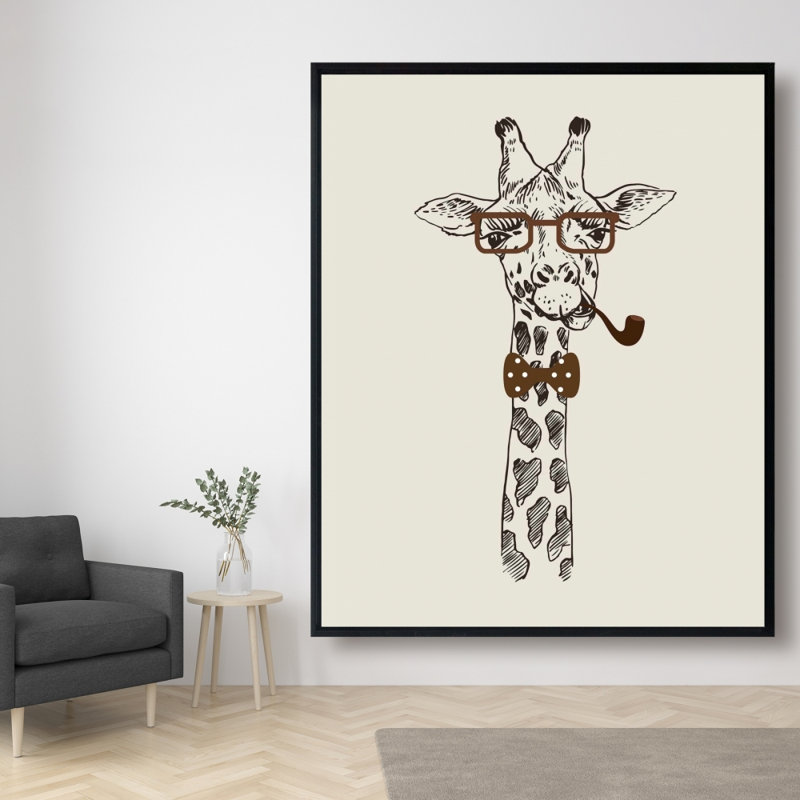 Funny Giraffe with a Pipe - Framed Canvas Home Decor Art