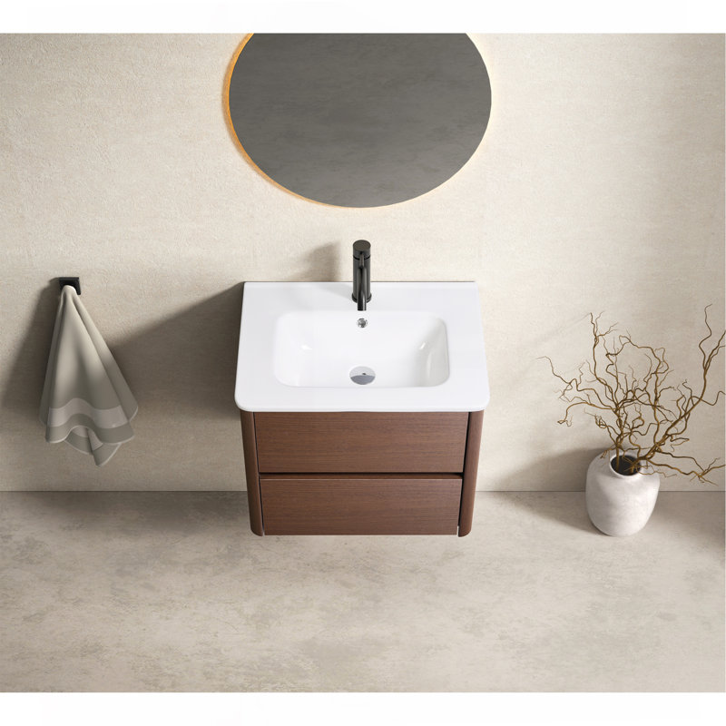 Meuble-lavabo mural noir brun 23 po x 18 po x 19 po - facile à assembler avec des panneaux numérotés, un tiroir à fermeture en douceur et une finition résistante aux égratignures pour un rangement moderne dans la salle de bain sans lavabo