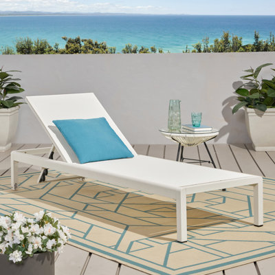 Chaise longue réglable en filet avec base en aluminium légère et roues de transport - Structure blanche mobile