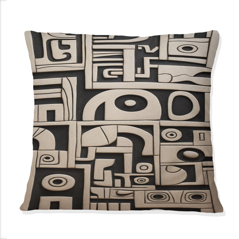 Coussin Tribal Sculptures en noir et blanc