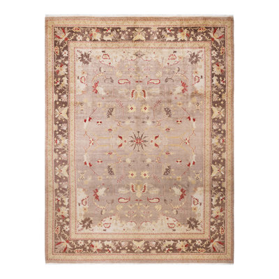 Tapis beige noué à la main de conception unique 9 pi 4 po x 12 pi 2 po Sarria