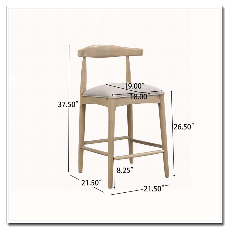 Tabouret de bar en bois, Siège gris / cadre naturel, Tabouret de comptoir (siège d'une hauteur de 26,5