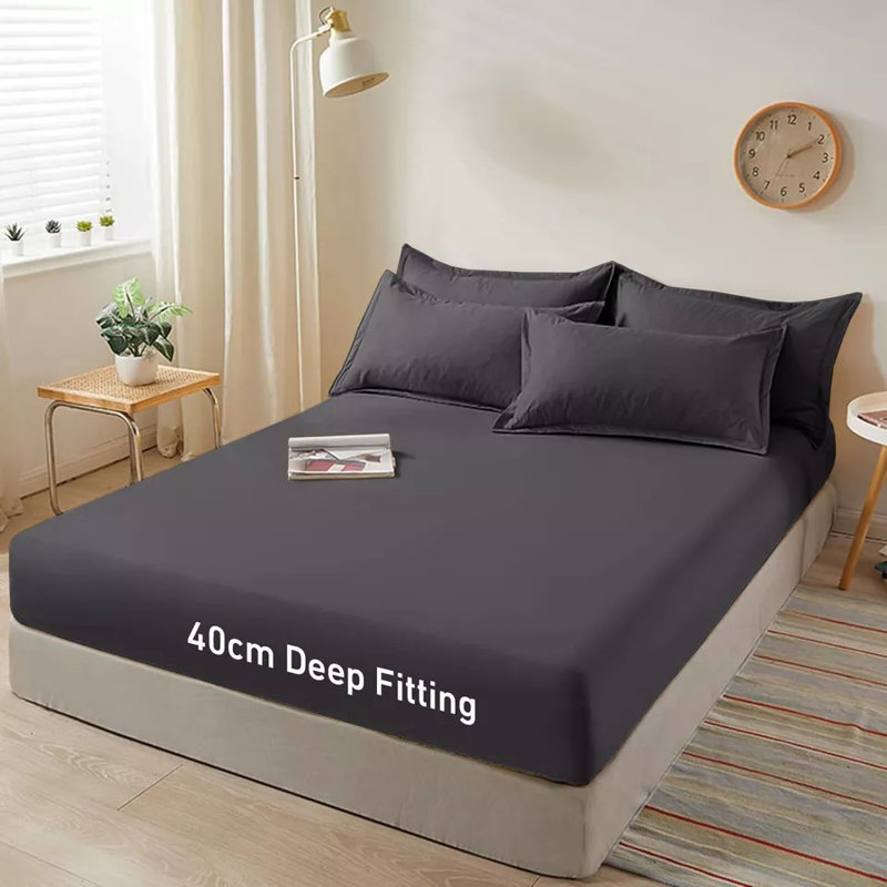 40cm Extra Deep Fitted Sheet - Luxury Microfiber Deep Pocket Bed Sheet Secure Fit, Charcoal, Super King (6')